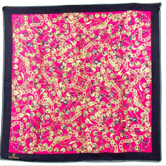 AUTH Fendi Chain Pattern Scarf Pink - Picture 2 of 4